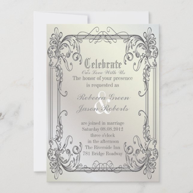Invitation Boucles élégantes formelles blanc perle mariage vi (Devant)