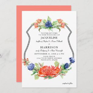 Invitation Bouclier Floral Aquarelle Été Coral Mum Thistore