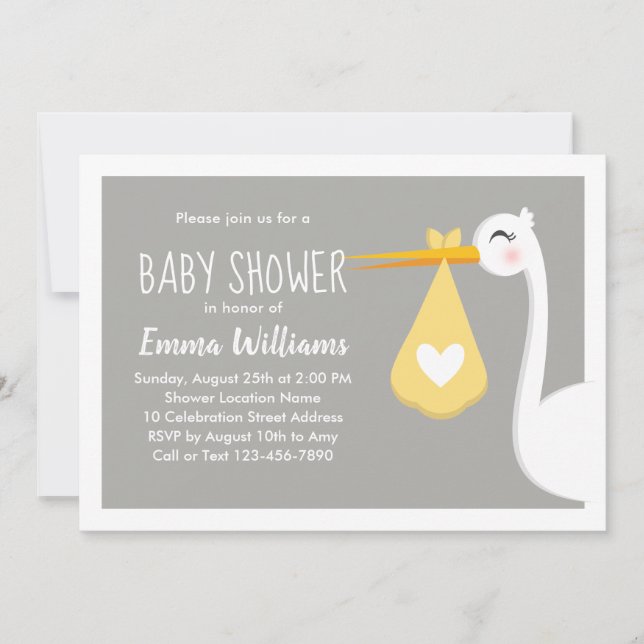 Invitation Bouclier gris jaune moderne Bird | Baby shower mig (Devant)