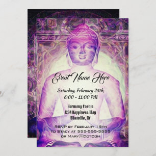 Invitation Bouddha pourpre méditant heureux