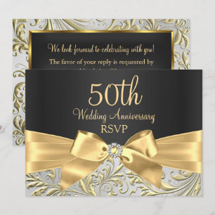 Invitation Boue d'or et spirale florale 50e anniversaire RSVP