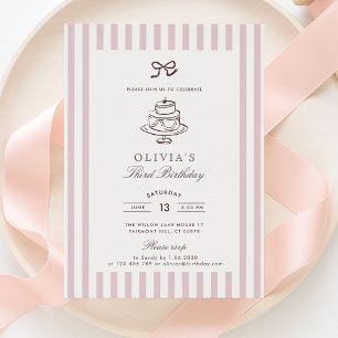 Invitation boue rose poussiéreuse, rose rayé anniversaire m