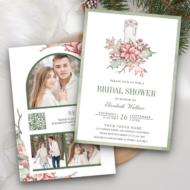 Invitation Bougainville de Noël Poinsettia Code QR Lancement  (Créateur téléchargé)