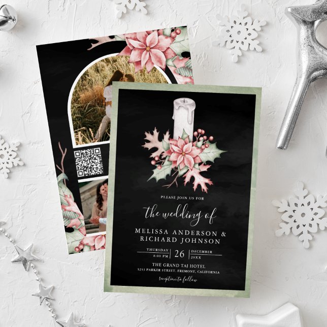 Invitation Bougainville de Noël QR Code Bougie Mariage Noir (Créateur téléchargé)