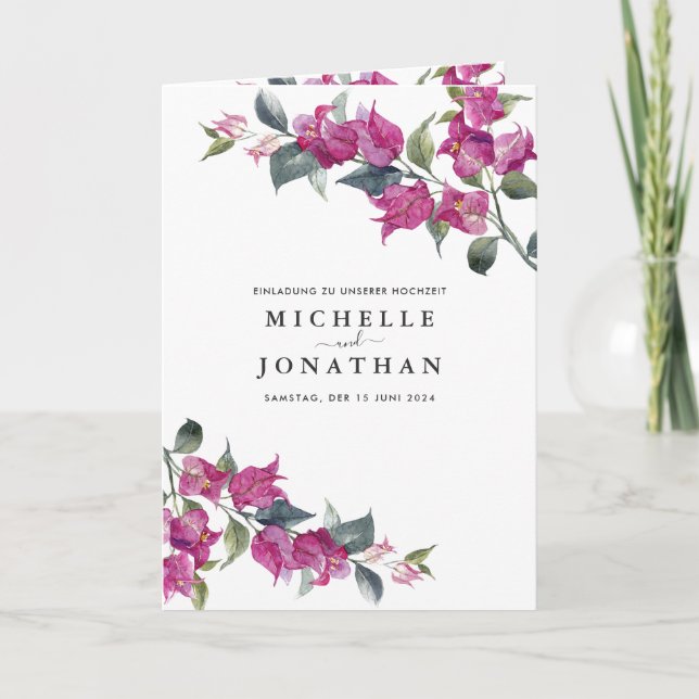Invitation Bougainvillea Bourgogne Floral Mariage allemand (Devant)