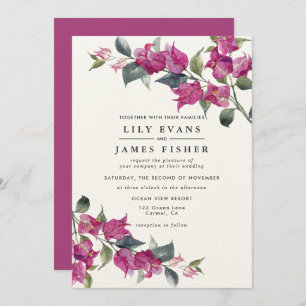 Invitation Bougainvillea Bourgogne Mariage rose