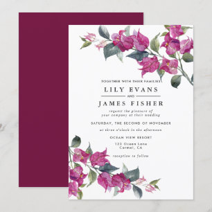 Invitation Bougainvillea Bourgogne Mariage rose