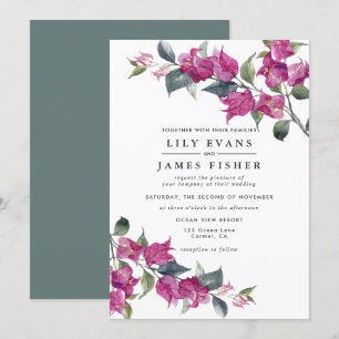 Invitation Bougainvillea Bourgogne vert rose Mariage