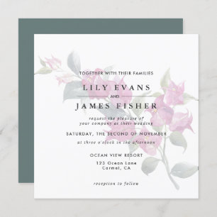 Invitation Bougainvillea Bourgogne vert rose Mariage