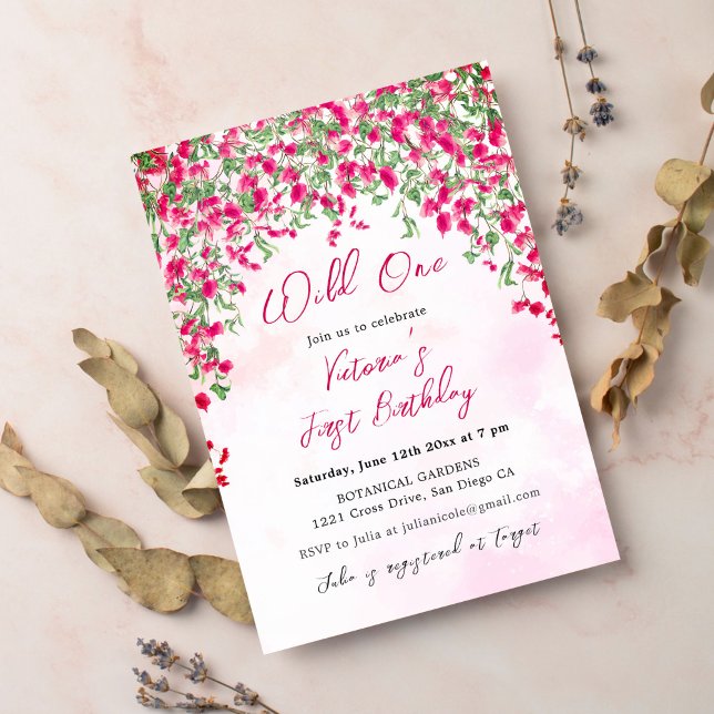 Invitation Bougainvillea Fête d'anniversaire tropicale avec f (Créateur téléchargé)