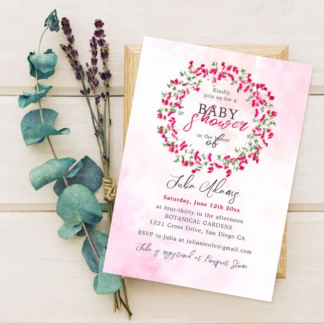 Invitation Bougainvillea Fête de Bébé Tropicale Forêt Vierge (Créateur téléchargé)
