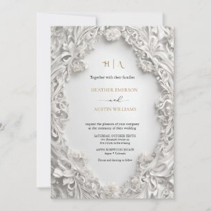 Invitation Bougainvillea Green Gold Mariage Art Nouveau Mucha