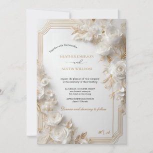 Invitation Bougainvillea Green Gold Mariage Art Nouveau Mucha