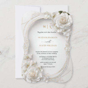 Invitation Bougainvillea Green Gold Mariage Art Nouveau Mucha