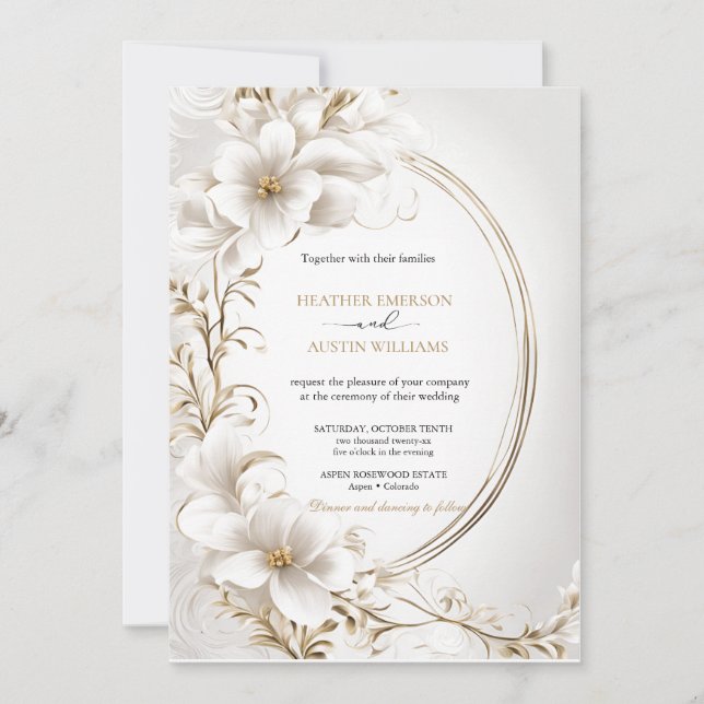 Invitation Bougainvillea Green Gold Mariage Art Nouveau Mucha (Devant)