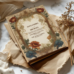Invitation Bougainvillea Mariage Vert Art Nouveau Mucha