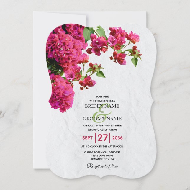 Invitation Bougainvillea Méditerranée Grec Mariage (Devant)