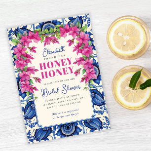 Invitation Bougainvillea rose Carrelage bleu Fête des mariées