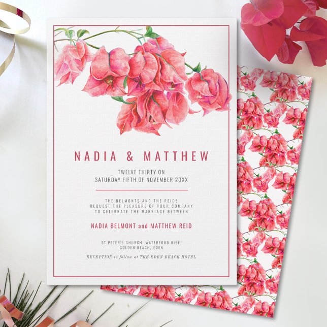 Invitation Bougainvillea rouge rose mariage (Créateur téléchargé)