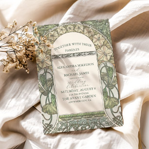 Invitation Bougainvillea Vert Art Nouveau Mucha Mariage