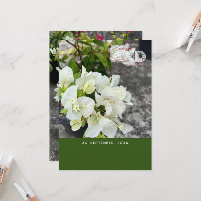 Invitation bougainvilliers blancs ou carreaux blancs comme ne (Devant/Arrière en situation)