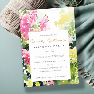 Invitation Bougainvilliers tropicaux rose vert 16e anniversai