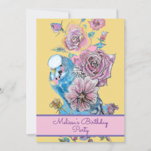 Invitation Bougie Bleu Oiseau Anniversaire Filles Rose Floral
