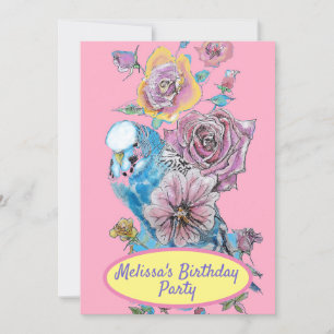 Invitation Bougie Bleu Oiseau Anniversaire Filles Rose Floral