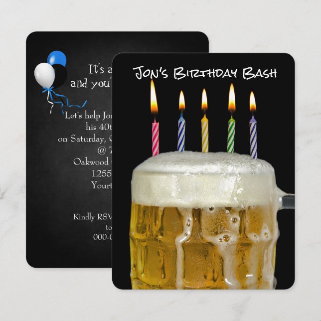 Invitation Bougie d'anniversaire en bière (Devant / Derrière)