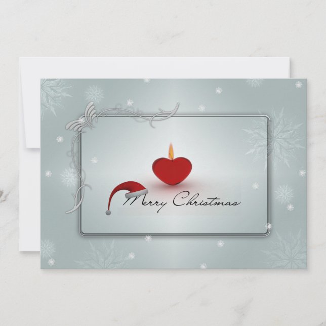Invitation Bougie de Noël et flocons de neige recto verso (Devant)