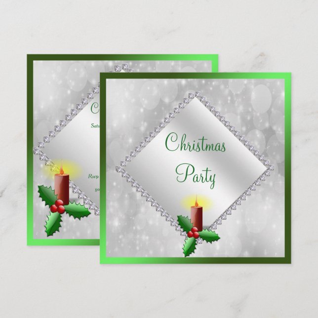 Invitation Bougie de Noël festive & Diamants (Devant / Derrière)
