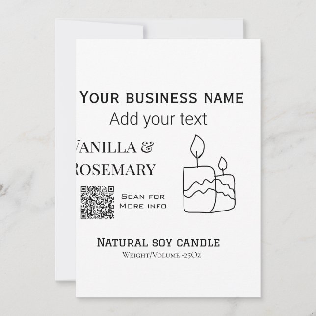 Invitation Bougie de soy entreprise ajouter q r code nom d'en (Devant)