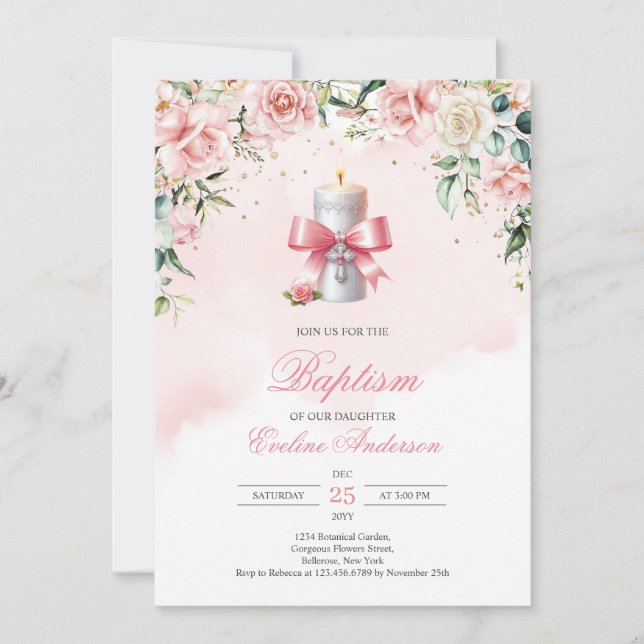 Invitation Bougie décorée festive avec ruban et croix (Devant)