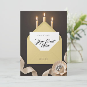 Invitation Bougie enveloppe dorée coquillage