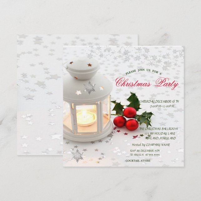 Invitation Bougie, Étoiles Fête de Noël Entreprise Soirée d'e (Devant / Derrière)