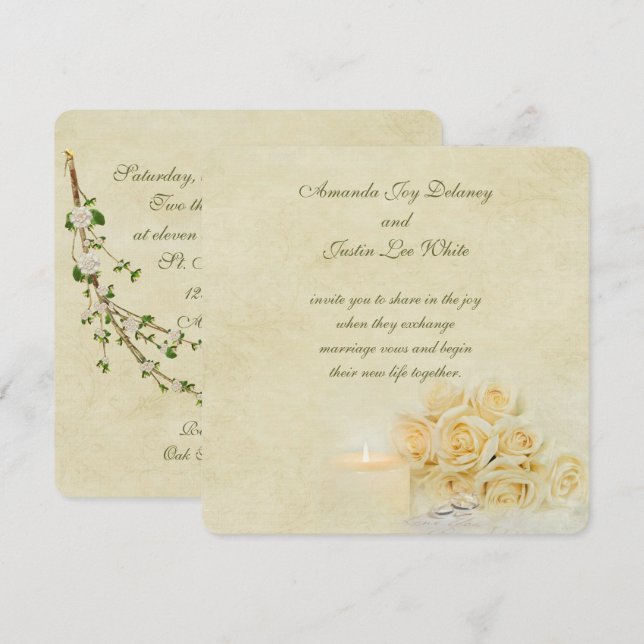 Invitation Bougie mariage et anneaux (Devant / Derrière)