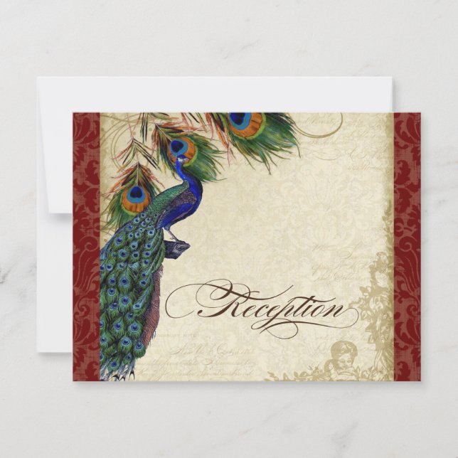 Invitation Bougie Vintage Peacock Feathers Dentelle Réception (Devant)
