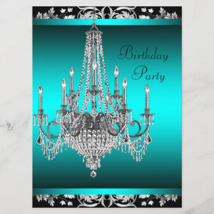 Invitation Bougies Anniversaire Black Damask Sarcelle Bleu