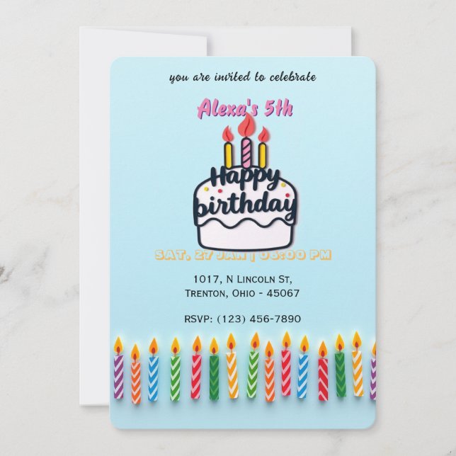 Invitation Bougies colorées d'anniversaire (Devant)
