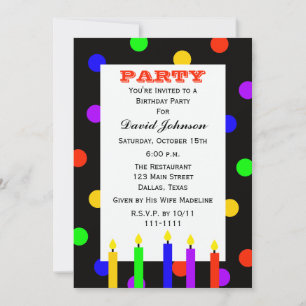 Invitation Bougies colorées pour la fête d'anniversaire des a