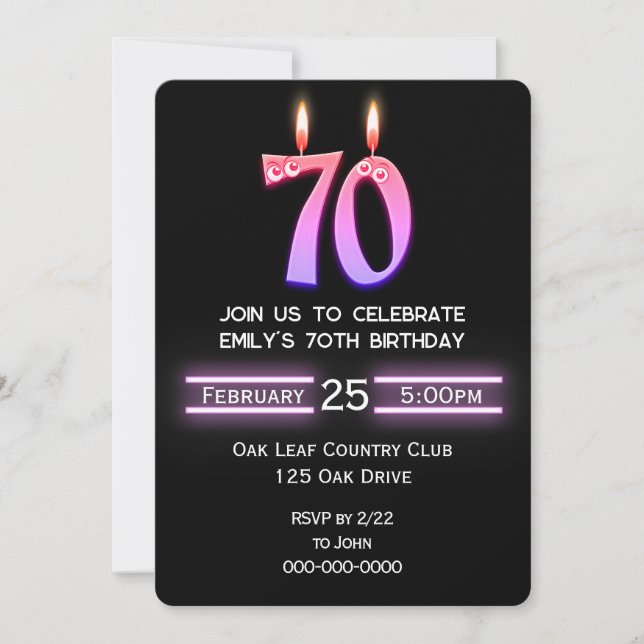 Invitation Bougies d'anniversaire pour 70 ans (Devant)
