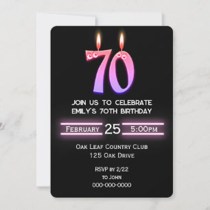 Invitation Bougies d'anniversaire pour 70 ans
