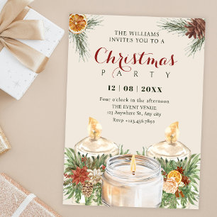 Invitation Bougies de Noël à feuilles florales aquarelle