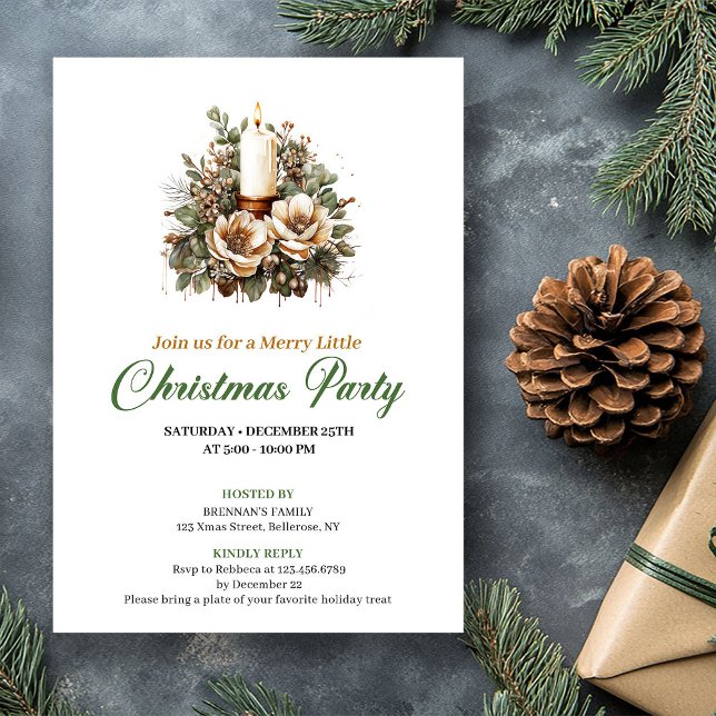 Invitation Bougies de Noël Couleurs Terreuses Élégantes Invit (Chic Earthy Colors Christmas Tree Party Invitation)