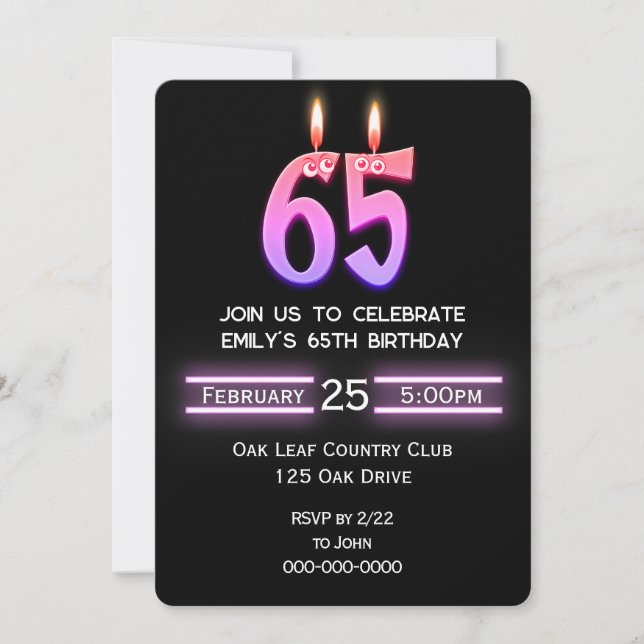 Invitation Bougies du 65e anniversaire (Devant)