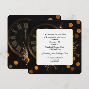 Invitation Bougies du Nouvel An sur une horloge de minuit