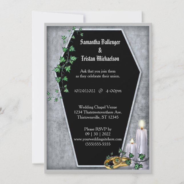 Invitation Bougies et café ivoire en forme de Mariage gothiqu (Devant)