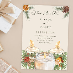 Invitation Bougies feuilles florales aquarelle mariage noël