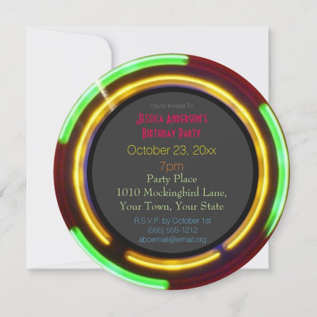 Invitation Bougies Laser Neon Anniversaire (Devant)