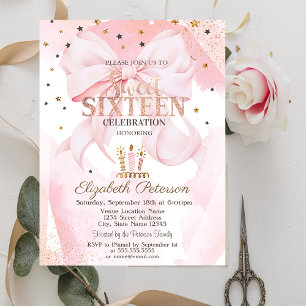 Invitation Bougies mignonnes étoiles nœud rose Sweet 16